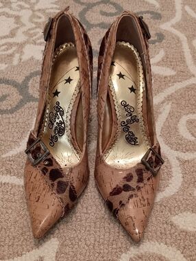 naughty monkey Pointed Toe Heels Cork and Animal Print Accents